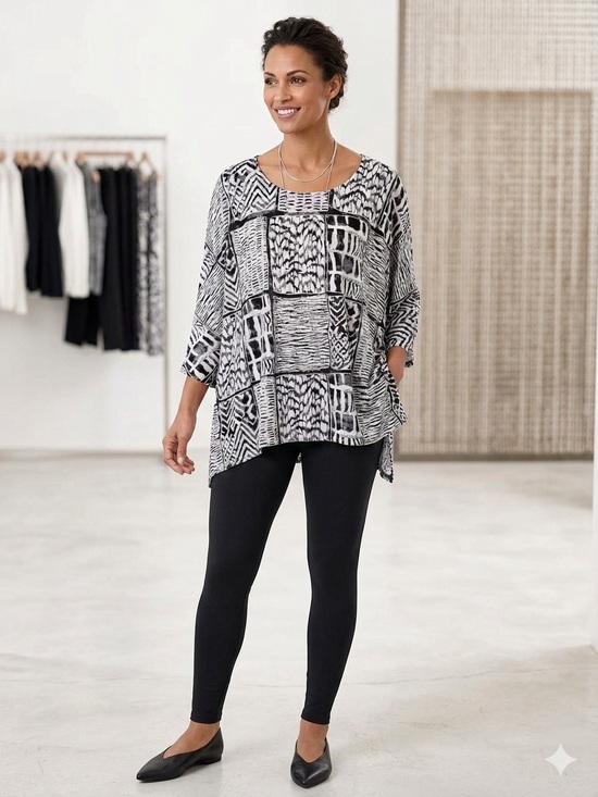 Chico's Tops - Chico's Black & White Patterned Poncho Sleeved Top. L/XL